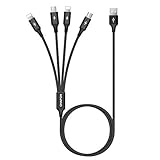 CHAFON Multi Charging Cable 4 in 1 USB Charge Cord Nylon Braided Adapter with Type C/Micro USB Connectors Replacement for Huawei,HTC,LG,Samsung Galaxy,Sony,Android Phones,Tablets and More(4FT/Black)