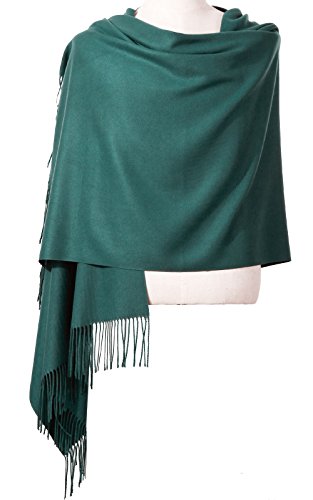 Womens Pashmina Shawl Wrap Scarf - Ohayomi Solid Color Cashmere Stole Extra Large 78"x28" (Green)
