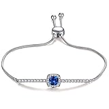 Caperci Adjustable Cushion-Cut Blue Sapphire Sterling Silver Jewelry Bolo Bracelet for Women