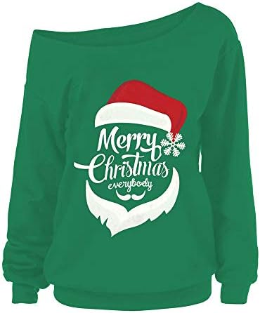 Orangeskycn Women Casual Sweatshirts Christmas Santa Print Off Shoulder Top