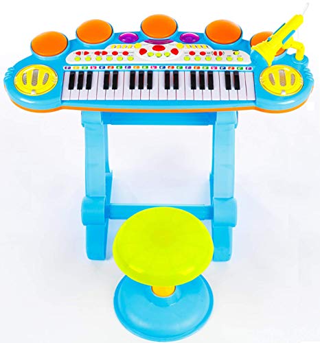 O.B Toys&Gift Musical Instrument Piano Toy 37-Key Kids Electronic Keyboard Organ w/ Stool , Microphone , Record & Playback Custom - Electronic Piano Toy for Kids & Toddler (Blue) - Thumbnail 3