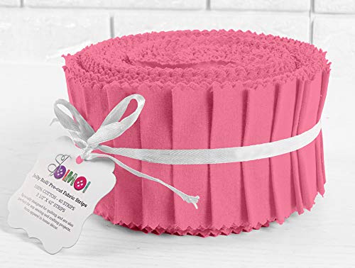 Soimoi 40Pcs Solid Rose Pink Precut Fabrics Strips Roll Up 2.5 Inches Cotton Jelly Rolls for Quilting