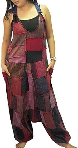Coconutwoww Women's Patchwork Knot Back Pocket-Side Drop-Crotch Jumpsuit