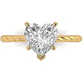 Clara Pucci 14K Solid Gold Engagement Ring for Women | 2 cttw White Sapphire Heart Cut Solitaire | Real Yellow Gold Wedding Ring