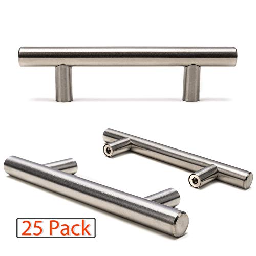 Ravinte Brushed Nickel Cabinet Pulls, Euro Style Stainless Steel Cabinet Handle/Cupboards Handle/Dresser Handle â€“ 5â€Length, 3â€Center (25pack)