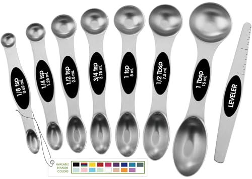 Spring Chef Stainless Steel Magnetic Measuring Spoons Set of 8, Black