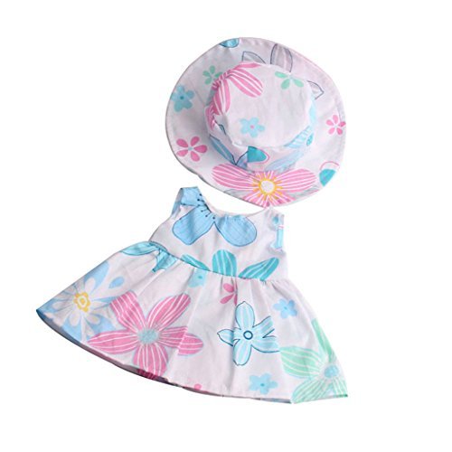 MonkeyJack Lovely Flower Dress Hat Suit Beach Outfit for 18'' American Girl Our Generation Zapf Baby Born Dolls Clothes