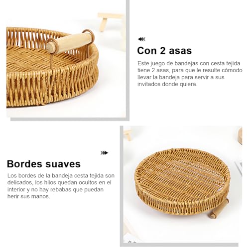 AHILAX 3PZS Cestas Redonda Tejidas de Pan con Mango, Bandeja Circular para Centro de Mesa Comedor Bandejas Almacenamiento de Servir Toalla Fruta Verdura Restaurante Cocina, 3 Tamaño