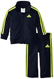 adidas Baby Boys' Iconic Tricot Jacket and Pant Set, Dark Indigo/Lime, 18 Months