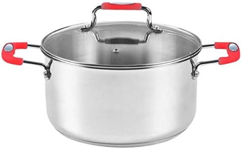 Europware 0130-30CA Stainless Steel 8.2 quart Casserole Pan with Glass Lid, Large, Silver/Red