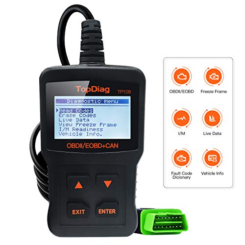 TopDiag Car Code Reader Engine Scan Tool Universal Automotive Diagnostic Tools TP-109 Auto Scanner Suitable for OBD2 Protocol/Standard 16-pin EOBD/CAN Vehicles