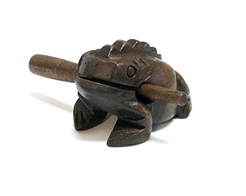 Handmade Wooden Croaking Frog Rasp Guiro Tone Block 5" Animal Shaped Figurine Percussion Musical Instrument with Stick (Brown) - Thumbnail 3