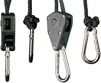 Heavy Duty 1 Pair 1/8 inch Adjustable Grow Light Rope Hanger - Newly Improved Nylon + Glass Fiber Internal Gears, 8-ft Long &amp; 100 lbs Weight Capacity.（Simple version）