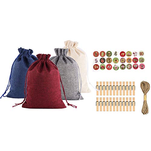 MiMiey Adventskalender Tüten Zum Befüllen Jute Säck Weihnachten Deko Kalender Stoffbeutel Geschenktüten (Stil-E)