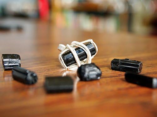 Any Size! Black Tourmaline Wire Wrapped Sterling Silver Ring - Full Sterling Wire Wrap Band