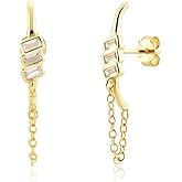 VIFE 925 Sterling Silver Cuff Stud Earrings Crawler for Women Cubic Zirconia Drop Earrings Chain Studs