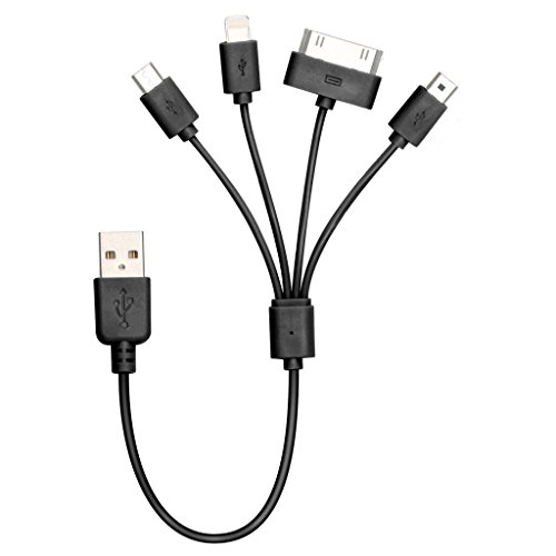 Gempion 4-in-1 Multiple Universal USB Charging Cable with 8-Pin Lighting / 30 Pin / Micro USB Ports - Black