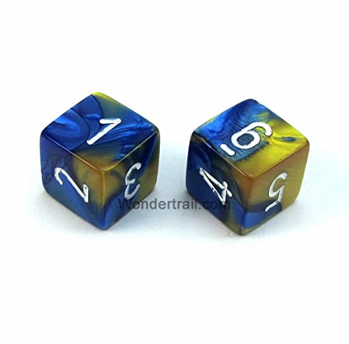 WCXPG0622E2 Blue Gold Gemini Dice with White Numbers D6 Aprox 16mm (5/8in) Pack of 2 Dice Chessex