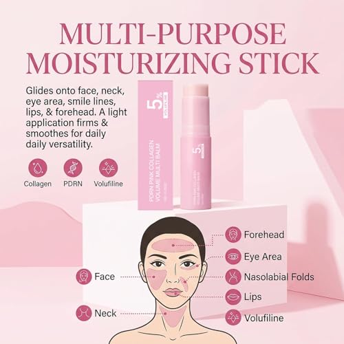 PDRN Pink Collagen Volume Multi Balm, Hydrating Skin Care Stick for Face, Moisturizing Firming Multi Balm, 10g, 2 Pack