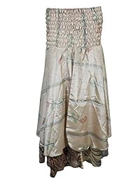 Mogul Interior Womens Strapless Dresses Skirts Boho Recycled Silk Sari Sundress S/M