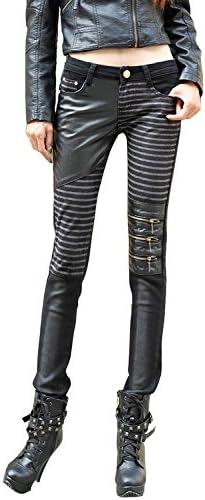VASHOP Women's Leather Punk Pants Tight Legging Tights Pencil Pants(26 yards(24.9inch), Black)