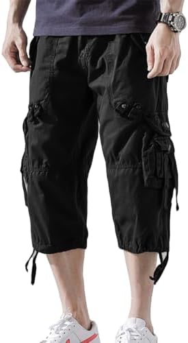 AOYOG Mens Cargo Shorts 3/4 Relaxed Fit Below Knee Capri Cargo