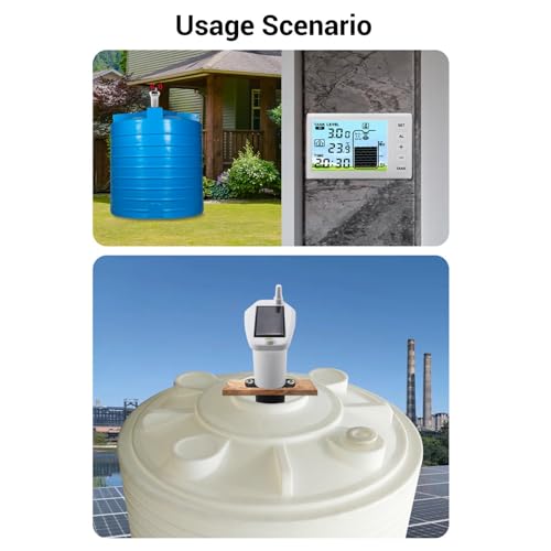 Oumefar Sensor de Nivel Ultrasónico Tanque de Agua Medidor de Profundidad de Líquido Medidor de Exhibición Digital Electrónica Transmisor con Diseño Inalámbrico para Uso Industrial