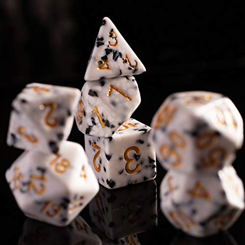 Cookies & Cream Dice Set - Premium Resin 7 Polyhedral Tabletop Role-Playing Dice - Black, White, Gold Colored Fantasy RPG Gaming Accessory