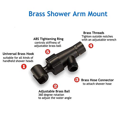 Samodra Brass Shower Head Holder - Handheld Shower Head Adjustable Bracket - Universal Shower Arm Mount with Brass Swivel Ball Joint (Oil-Rubbed Bronze)