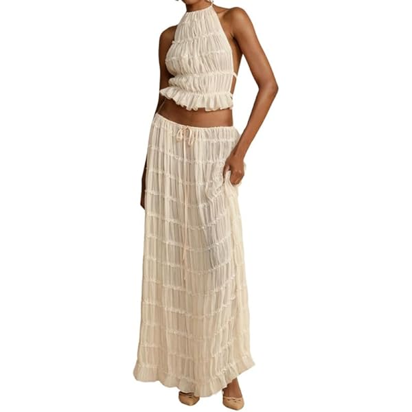Amazon.com: Women Y2k 2 Piece Outfits Lace Tie Up Halter