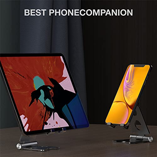 2 Pack Cell Phone Stand, Aluminum Desktop Phone Holder Dock, Fully Foldable, Adjustable Desk Phone Holder Cradle Dock, Compatible with All 4-12\'\' Phones and Ipad ,iPhone 12 Pro Max,Black Space Gray