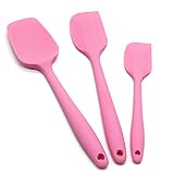 UEBI Silicone Spatula Set 3pcs Big Shovel Large Scraper Small Scraper Heat-Resistant Baking Spoon Cake Spatula Blade Batter Stirring Knife Baking Tools FDA (Pink)