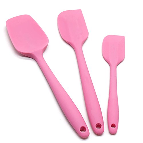 UEBI Silicone Spatula Set 3pcs Big Shovel Large Scraper Small Scraper Heat-Resistant Baking Spoon Cake Spatula Blade Batter Stirring Knife Baking Tools FDA (Pink)