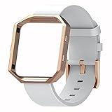Henoda for Fitbit Blaze Bands Leather Small Strap Smart Fitness Watch Band Women Men (A White Band and Rose Gold Frame, Small)