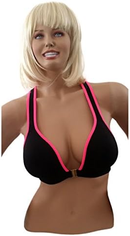 Smart &amp; Sexy Front Close Plunge Push-Up Wire Free Sport Bra (38C, Black/Pink)