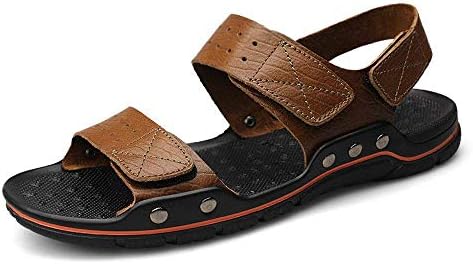 Fuxitoggo 2018 Sandals Men Sandals Casual Genuine Cow Leather Outdoor Anti-Slip Breathable Fat Man Big Size Beach Adjustable Touch Attach Comfort Sandals (Color: Khaki, Size: 41 EU)