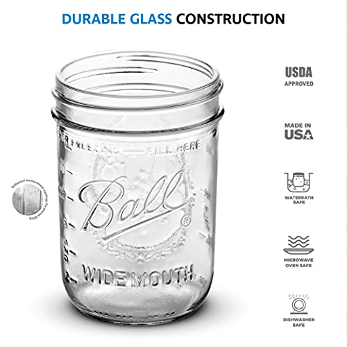 SEWANTA Wide Mouth Mason Jars 16 oz [6 Pack] With mason jar lids and