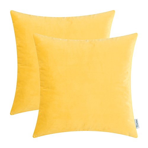 CaliTime Pack of 2 Cozy Throw Pillow Covers Cases for Couch Sofa Bed Solid Ultra Soft Gorgeous Velvety Faux Cashmere 20 X 20 Inches Gold/Yellow