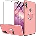 Xiaomi Redmi Note 7 / Redmi Note 7 Pro Case, GUANING [3 in 1] Full Body Protection Matte Shockproof Anti-Scratch Cover 360 Rotating Kickstand Magnetic Ring Holder Case with Tempered Glass, Rose Gold