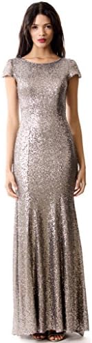 Miss Mint Women's Cap Sleeves Slim Sequined Evening Dress Mermaid with Train (2, Silver)