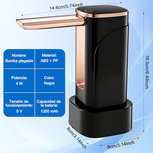 Eynshoo Dispensador de Agua Garrafon Plegable 2 en 1 Bomba Electrica | Despachador Automatico USB Recargable con Pantalla LED. Ideal para Mesa y Cubeta