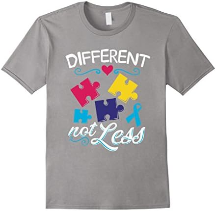 Men's Autism Awareness Different Not Less Puzzle Pieces T-Shirt Large Slate