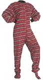 Red/Grey Plaid Flannel w/ Hearts Adult footie Footed Pajamas w/ Drop-seat