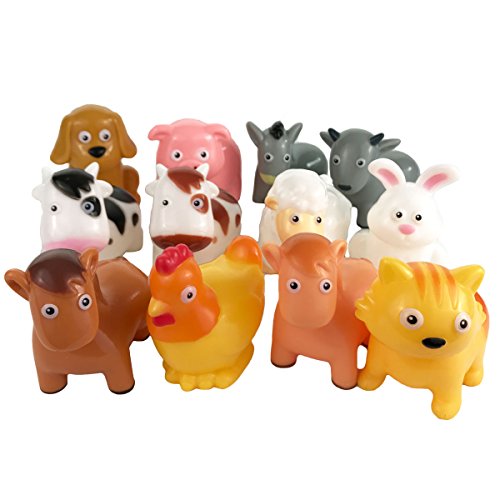 (12Piece) Farm Animal Bath Bucket Toys Features Cow, Chicken, Pig And