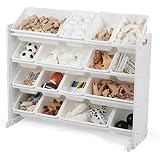 Humble Crew Toy Storage Organizer with 16 Removable Storage Bins for Kids Playroom, 4-Tier Toddler Toy Organization and Storage, White/White