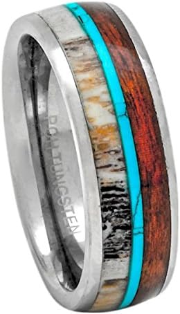 PCH Jewelers Deer Antler Ring Tungsten with Turquoise and Koa Wood 8mm Band