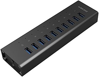 Aluminum USB 3.0 Hub 10 Ports with 12V adapter SuperSpeed Transfer 5Gbps USB Splitter for Smartphone, Ultrabook, MacBook, iMac