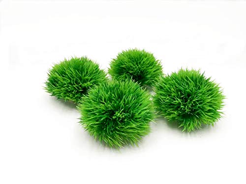 BEGONDIS Aquarium Decorations 4Pcs Green Grass Ball Water Plants, Artificial Fish Tank Decor, Made of Soft Plastic Safe for All Fish & Pets
