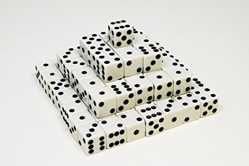 TANGERINE Casino Quality Dice - 200 Pack - White w Black pips - Square Corner