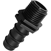 Lakesstory 3/4 Inch PVC Barbed Hose Connector - Sch 40, 3/4 Inch MNPT Male Pipe Thread, Black, 1 Piece, 2.5 Inch Length